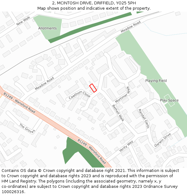 2, MCINTOSH DRIVE, DRIFFIELD, YO25 5PH: Location map and indicative extent of plot