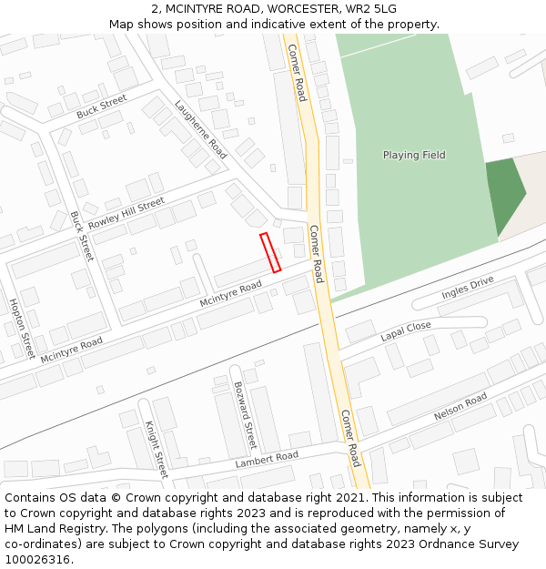 2, MCINTYRE ROAD, WORCESTER, WR2 5LG: Location map and indicative extent of plot