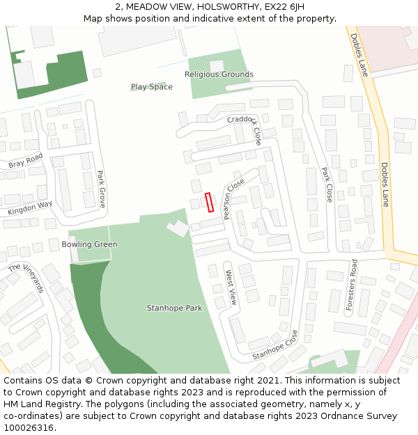 2, MEADOW VIEW, HOLSWORTHY, EX22 6JH: Location map and indicative extent of plot