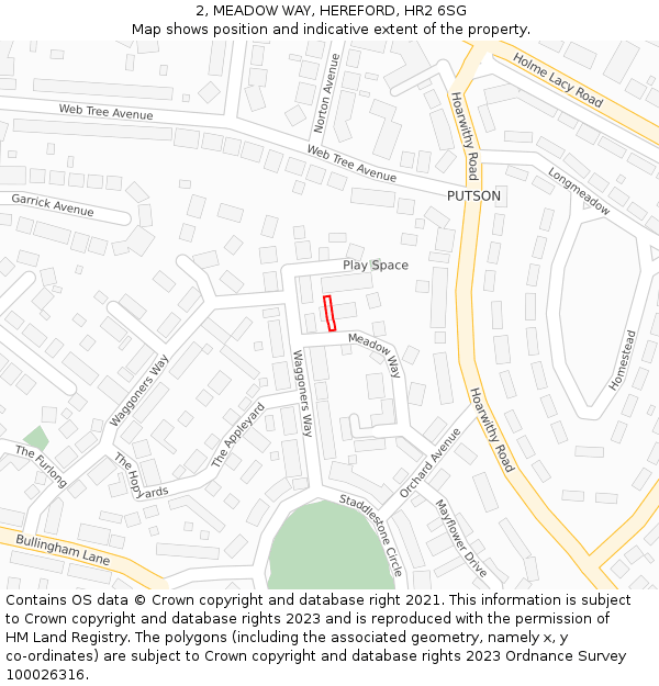 2, MEADOW WAY, HEREFORD, HR2 6SG: Location map and indicative extent of plot
