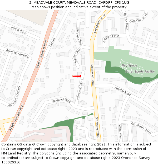 2, MEADVALE COURT, MEADVALE ROAD, CARDIFF, CF3 1UG: Location map and indicative extent of plot