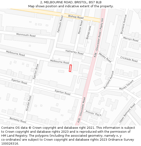 2, MELBOURNE ROAD, BRISTOL, BS7 8LB: Location map and indicative extent of plot
