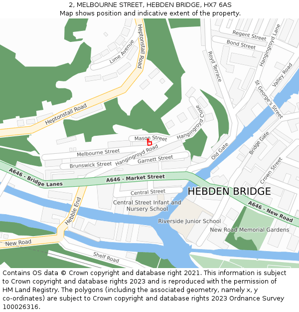 2, MELBOURNE STREET, HEBDEN BRIDGE, HX7 6AS: Location map and indicative extent of plot
