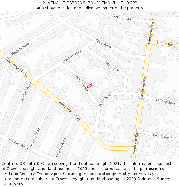 2, MELVILLE GARDENS, BOURNEMOUTH, BH9 2PP: Location map and indicative extent of plot