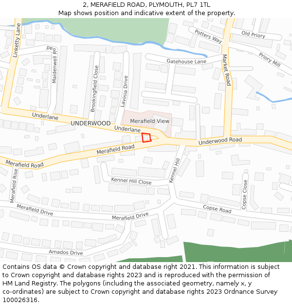 2, MERAFIELD ROAD, PLYMOUTH, PL7 1TL: Location map and indicative extent of plot