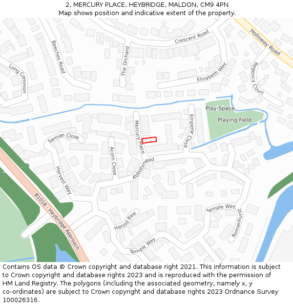 2, MERCURY PLACE, HEYBRIDGE, MALDON, CM9 4PN: Location map and indicative extent of plot