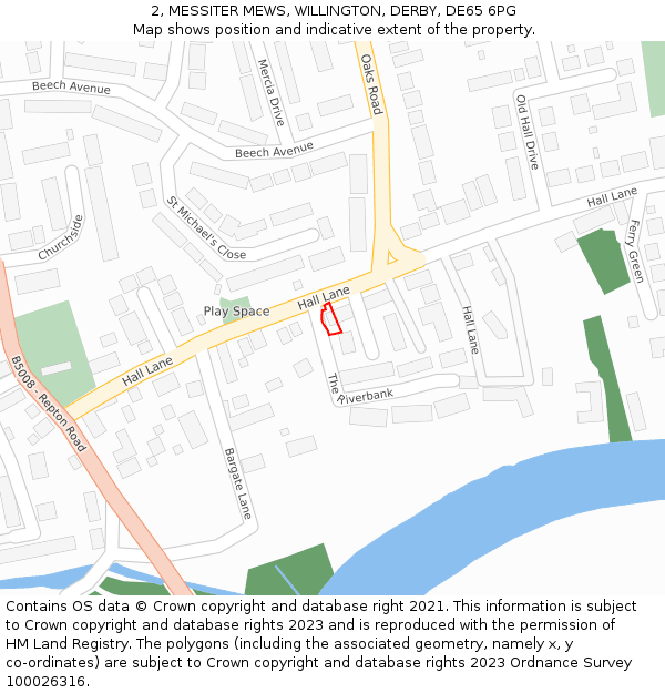 2, MESSITER MEWS, WILLINGTON, DERBY, DE65 6PG: Location map and indicative extent of plot