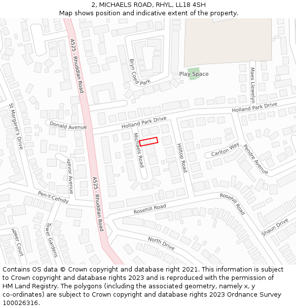 2, MICHAELS ROAD, RHYL, LL18 4SH: Location map and indicative extent of plot