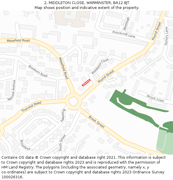 2, MIDDLETON CLOSE, WARMINSTER, BA12 8JT: Location map and indicative extent of plot