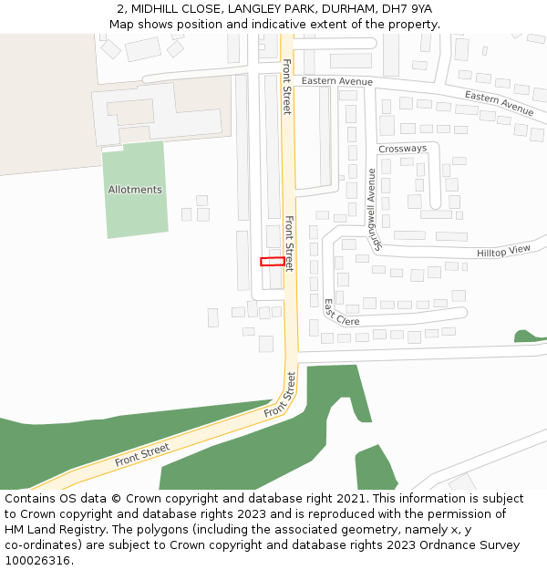 2, MIDHILL CLOSE, LANGLEY PARK, DURHAM, DH7 9YA: Location map and indicative extent of plot