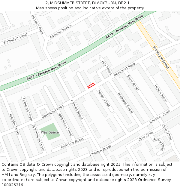 2, MIDSUMMER STREET, BLACKBURN, BB2 1HH: Location map and indicative extent of plot
