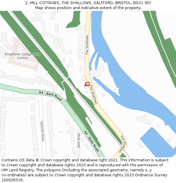 2, MILL COTTAGES, THE SHALLOWS, SALTFORD, BRISTOL, BS31 3EY: Location map and indicative extent of plot