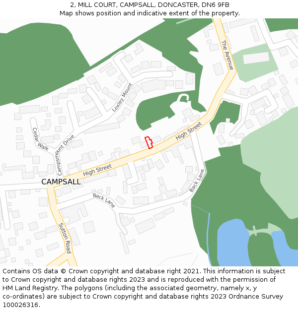 2, MILL COURT, CAMPSALL, DONCASTER, DN6 9FB: Location map and indicative extent of plot