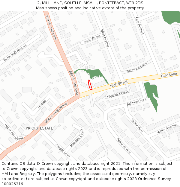2, MILL LANE, SOUTH ELMSALL, PONTEFRACT, WF9 2DS: Location map and indicative extent of plot