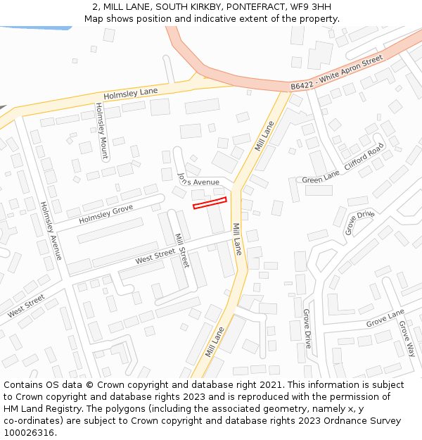 2, MILL LANE, SOUTH KIRKBY, PONTEFRACT, WF9 3HH: Location map and indicative extent of plot