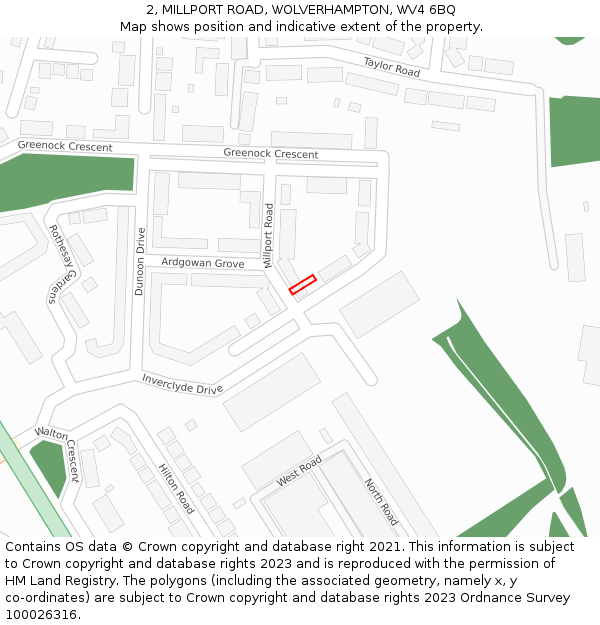 2, MILLPORT ROAD, WOLVERHAMPTON, WV4 6BQ: Location map and indicative extent of plot