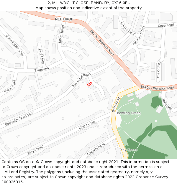 2, MILLWRIGHT CLOSE, BANBURY, OX16 0RU: Location map and indicative extent of plot