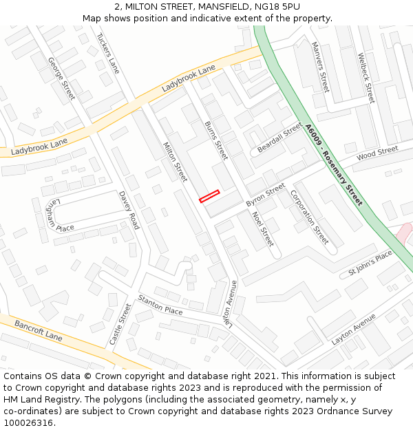 2, MILTON STREET, MANSFIELD, NG18 5PU: Location map and indicative extent of plot