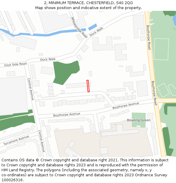 2, MINIMUM TERRACE, CHESTERFIELD, S40 2QG: Location map and indicative extent of plot