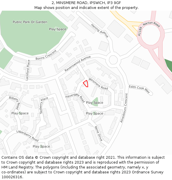 2, MINSMERE ROAD, IPSWICH, IP3 9GF: Location map and indicative extent of plot