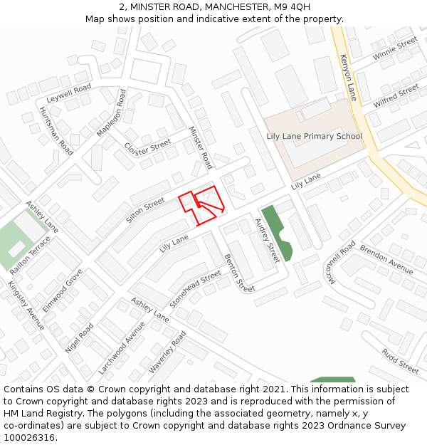 2, MINSTER ROAD, MANCHESTER, M9 4QH: Location map and indicative extent of plot