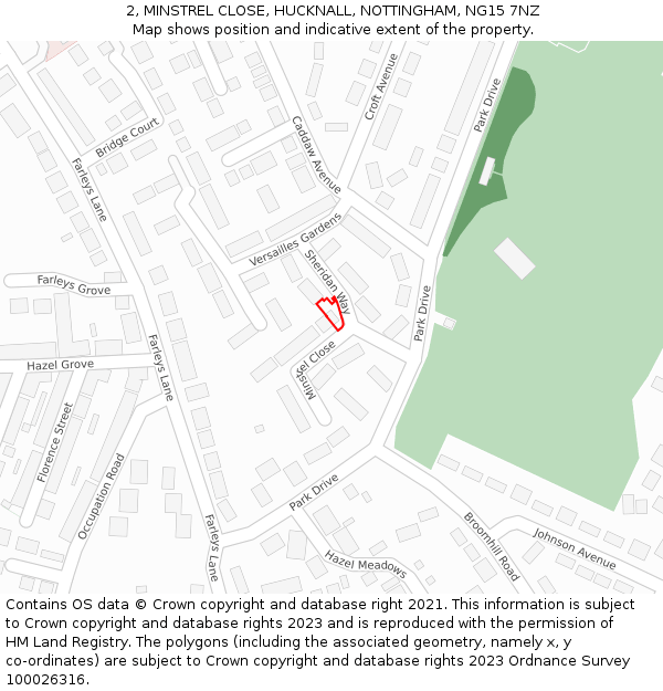 2, MINSTREL CLOSE, HUCKNALL, NOTTINGHAM, NG15 7NZ: Location map and indicative extent of plot