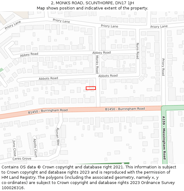 2, MONKS ROAD, SCUNTHORPE, DN17 1JH: Location map and indicative extent of plot