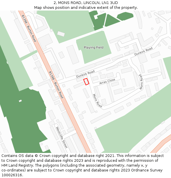 2, MONS ROAD, LINCOLN, LN1 3UD: Location map and indicative extent of plot