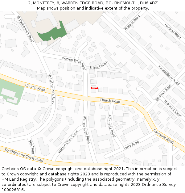 2, MONTEREY, 8, WARREN EDGE ROAD, BOURNEMOUTH, BH6 4BZ: Location map and indicative extent of plot