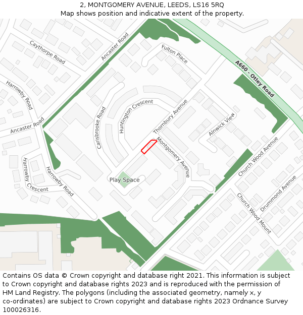 2, MONTGOMERY AVENUE, LEEDS, LS16 5RQ: Location map and indicative extent of plot