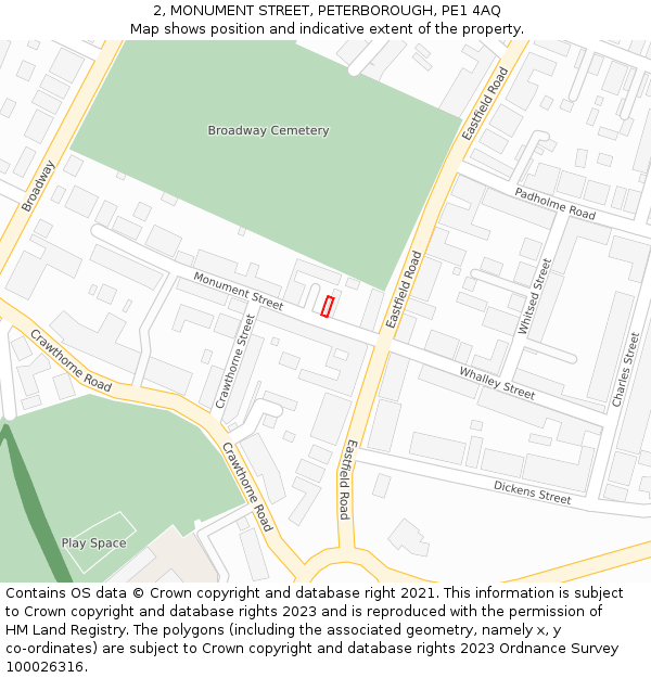 2, MONUMENT STREET, PETERBOROUGH, PE1 4AQ: Location map and indicative extent of plot