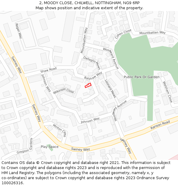 2, MOODY CLOSE, CHILWELL, NOTTINGHAM, NG9 6RP: Location map and indicative extent of plot