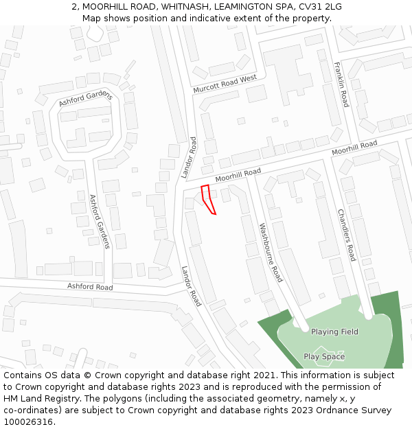 2, MOORHILL ROAD, WHITNASH, LEAMINGTON SPA, CV31 2LG: Location map and indicative extent of plot