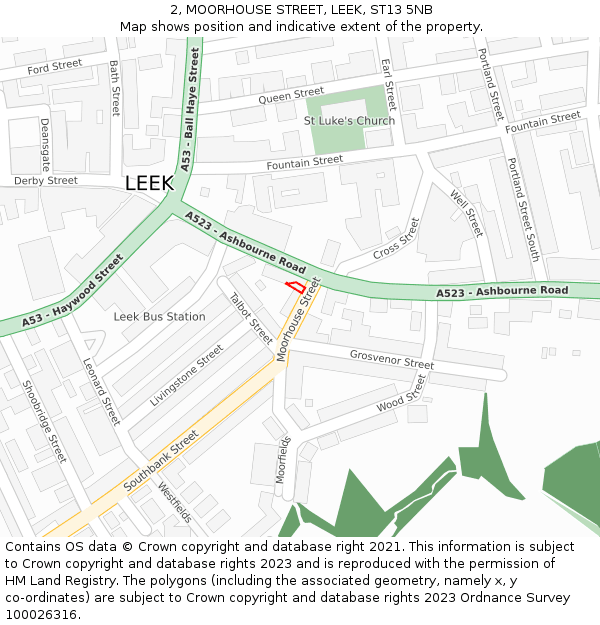 2, MOORHOUSE STREET, LEEK, ST13 5NB: Location map and indicative extent of plot