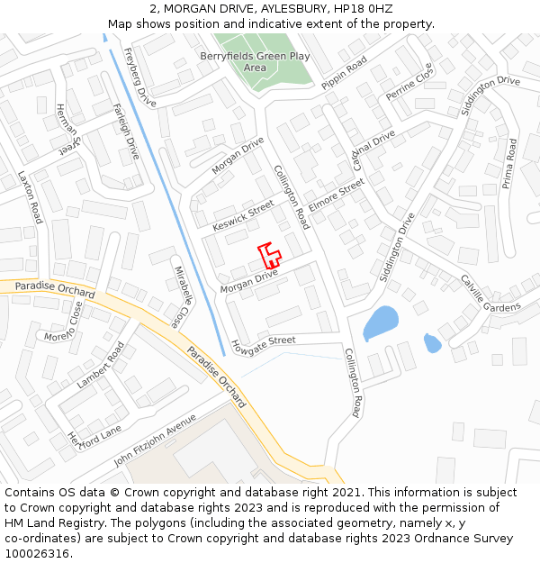 2, MORGAN DRIVE, AYLESBURY, HP18 0HZ: Location map and indicative extent of plot