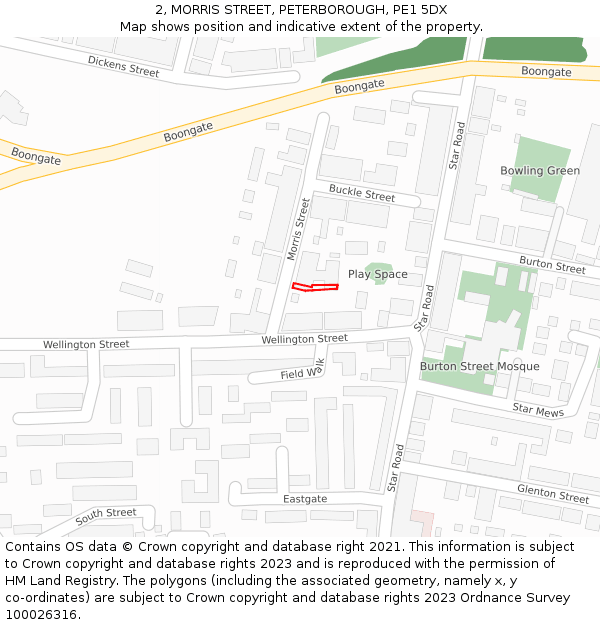 2, MORRIS STREET, PETERBOROUGH, PE1 5DX: Location map and indicative extent of plot