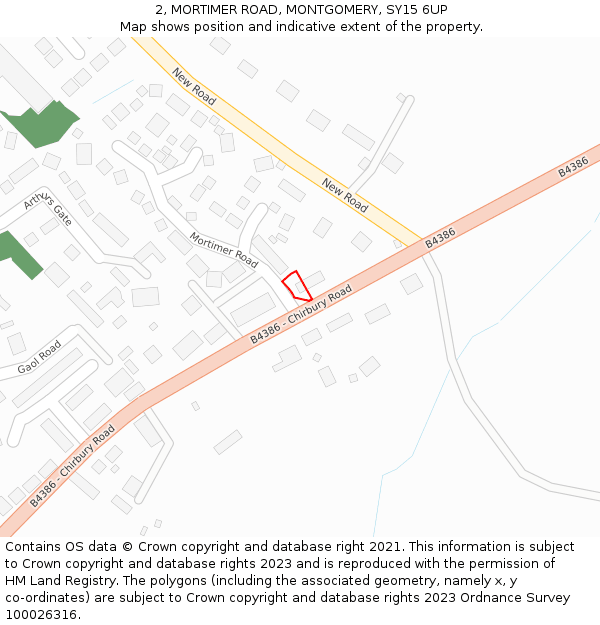2, MORTIMER ROAD, MONTGOMERY, SY15 6UP: Location map and indicative extent of plot