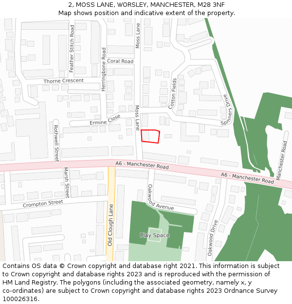 2, MOSS LANE, WORSLEY, MANCHESTER, M28 3NF: Location map and indicative extent of plot