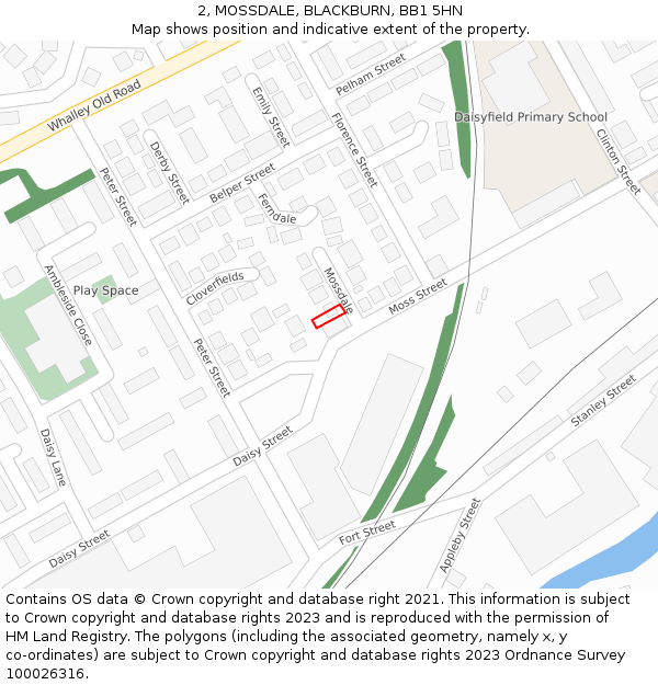 2, MOSSDALE, BLACKBURN, BB1 5HN: Location map and indicative extent of plot