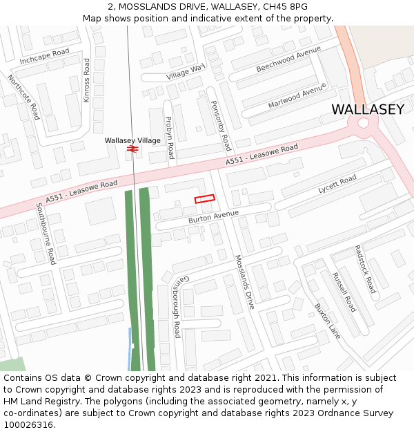2, MOSSLANDS DRIVE, WALLASEY, CH45 8PG: Location map and indicative extent of plot