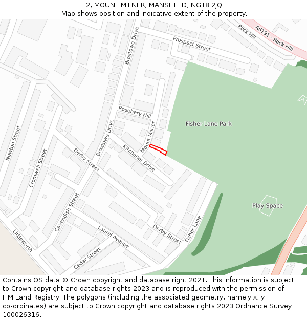 2, MOUNT MILNER, MANSFIELD, NG18 2JQ: Location map and indicative extent of plot