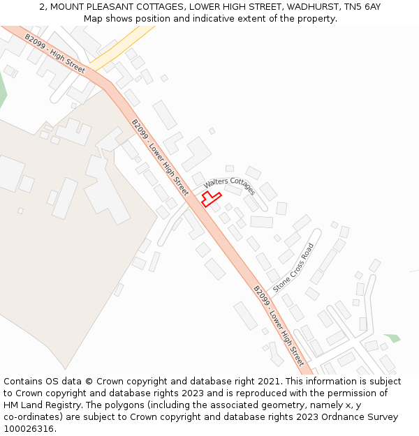 2, MOUNT PLEASANT COTTAGES, LOWER HIGH STREET, WADHURST, TN5 6AY: Location map and indicative extent of plot