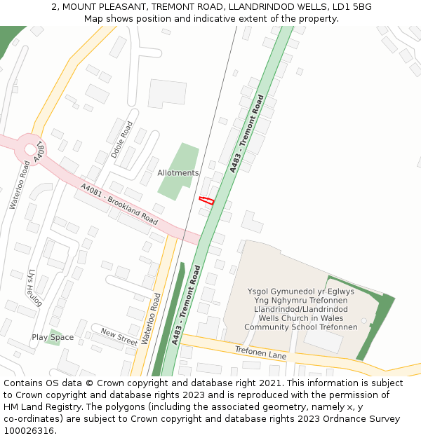 2, MOUNT PLEASANT, TREMONT ROAD, LLANDRINDOD WELLS, LD1 5BG: Location map and indicative extent of plot