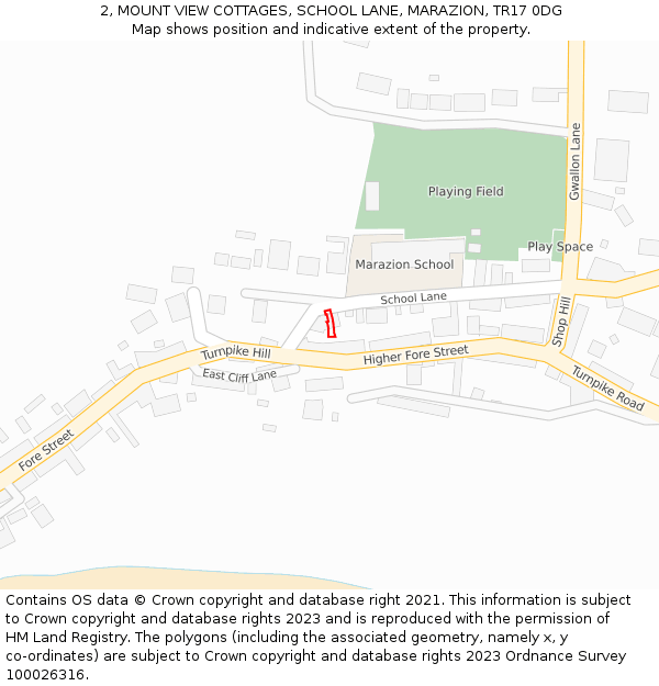 2, MOUNT VIEW COTTAGES, SCHOOL LANE, MARAZION, TR17 0DG: Location map and indicative extent of plot