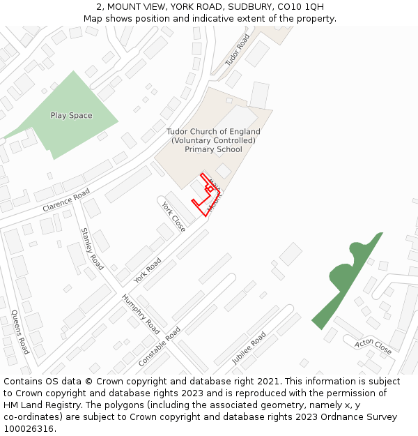 2, MOUNT VIEW, YORK ROAD, SUDBURY, CO10 1QH: Location map and indicative extent of plot