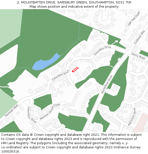 2, MOUNTBATTEN DRIVE, SARISBURY GREEN, SOUTHAMPTON, SO31 7NF: Location map and indicative extent of plot