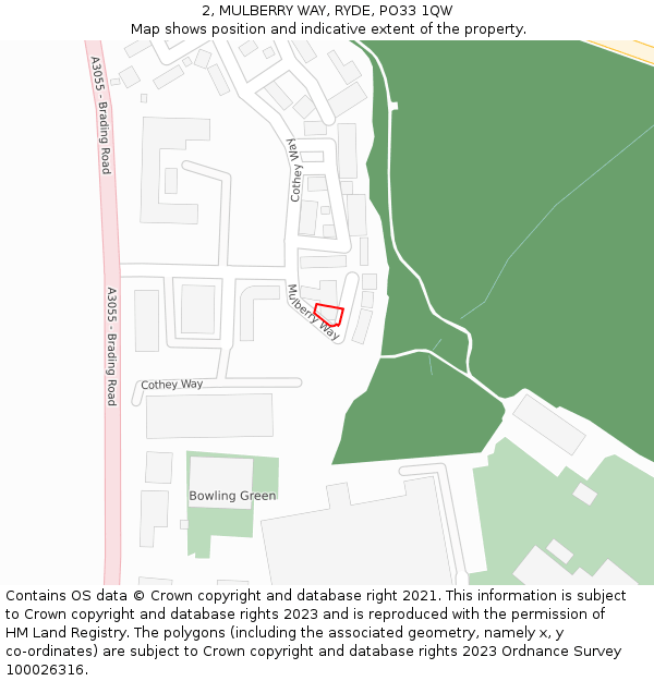 2, MULBERRY WAY, RYDE, PO33 1QW: Location map and indicative extent of plot