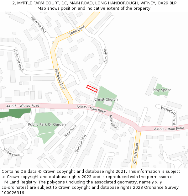 2, MYRTLE FARM COURT, 1C, MAIN ROAD, LONG HANBOROUGH, WITNEY, OX29 8LP: Location map and indicative extent of plot