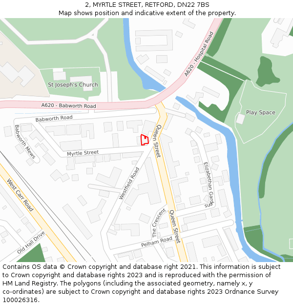 2, MYRTLE STREET, RETFORD, DN22 7BS: Location map and indicative extent of plot