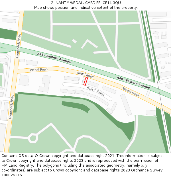 2, NANT Y WEDAL, CARDIFF, CF14 3QU: Location map and indicative extent of plot